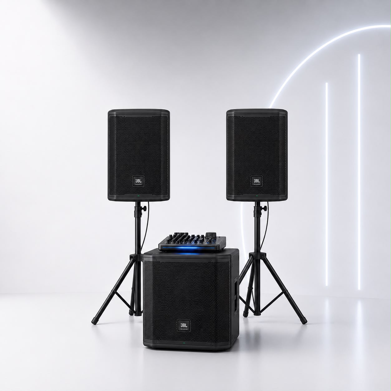 Bocinas JBL PRX915, subwoofer PRX818 y mixer Yamaha MG10XU para renta de sonido en Torreón